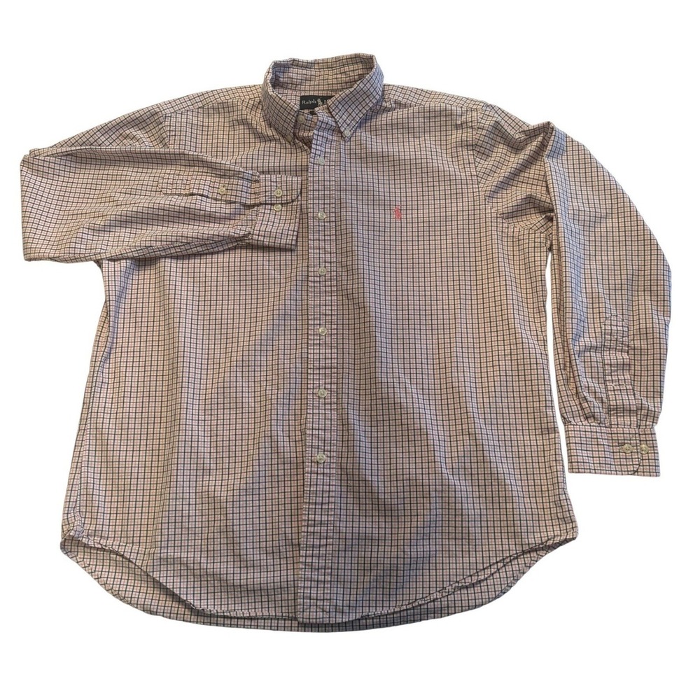 Ralph Lauren Button Down Shirt Mens 16.5 34/35 Pink Navy‎ Check Classic Fit